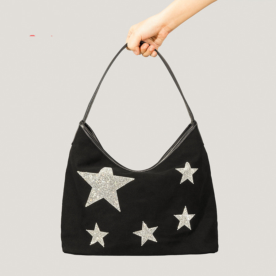 Retro Five-pointed Star Rhinestone Tote Bag For Women