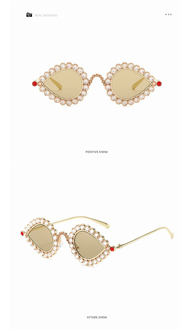 Fashion Metal Small Frame Diamond Sun Glasses