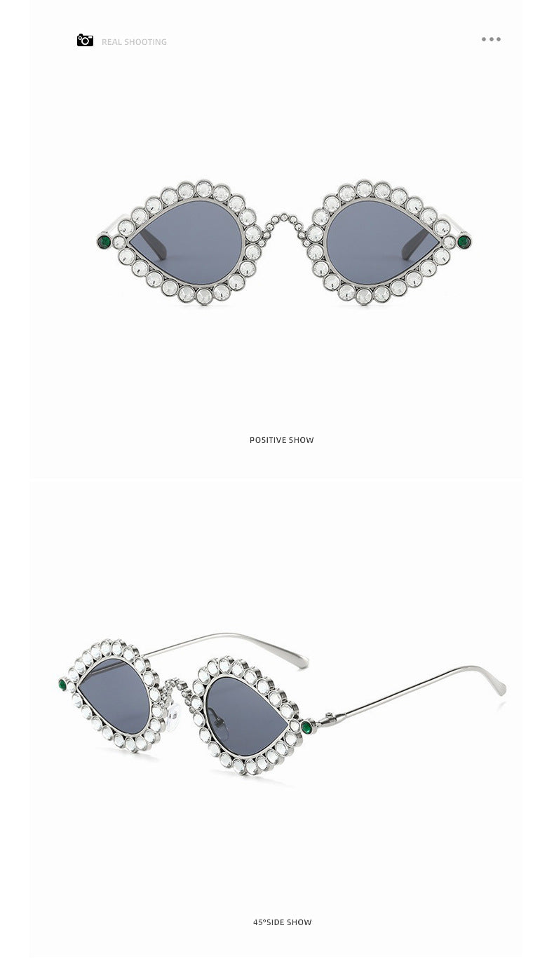 Fashion Metal Small Frame Diamond Sun Glasses