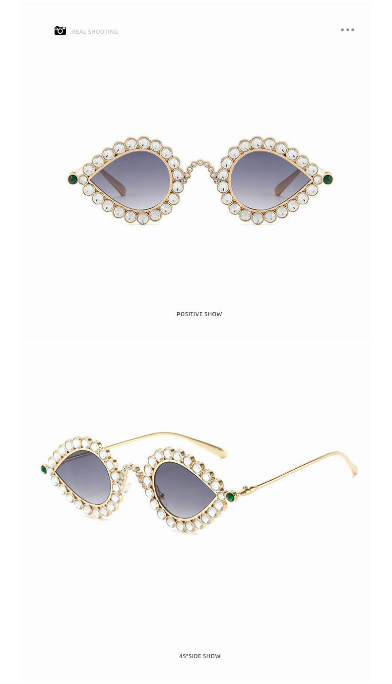 Fashion Metal Small Frame Diamond Sun Glasses