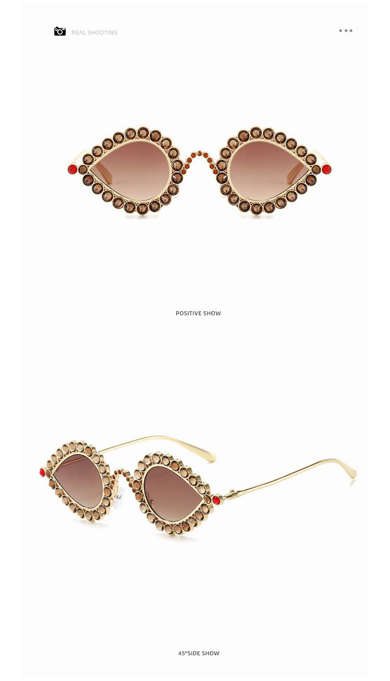 Fashion Metal Small Frame Diamond Sun Glasses