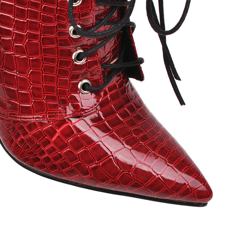 Patent leather high heel red boots