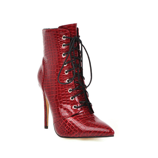 Patent leather high heel red boots