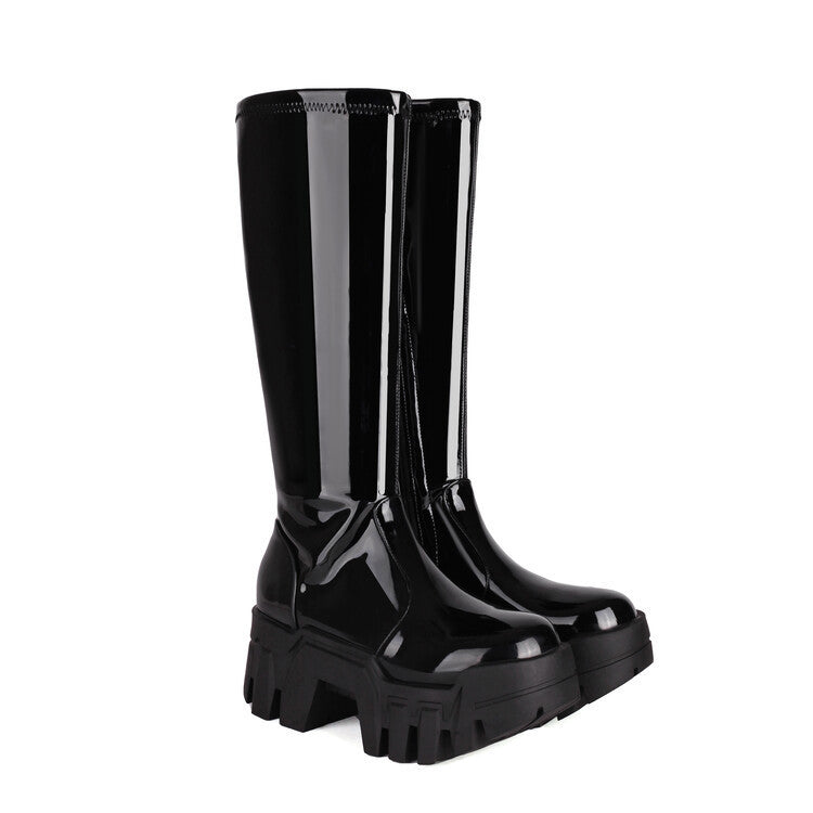 Round Toe Side Zipper Thick Bottom Black Boots