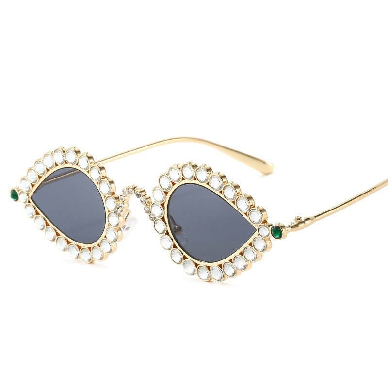 Fashion Metal Small Frame Diamond Sun Glasses