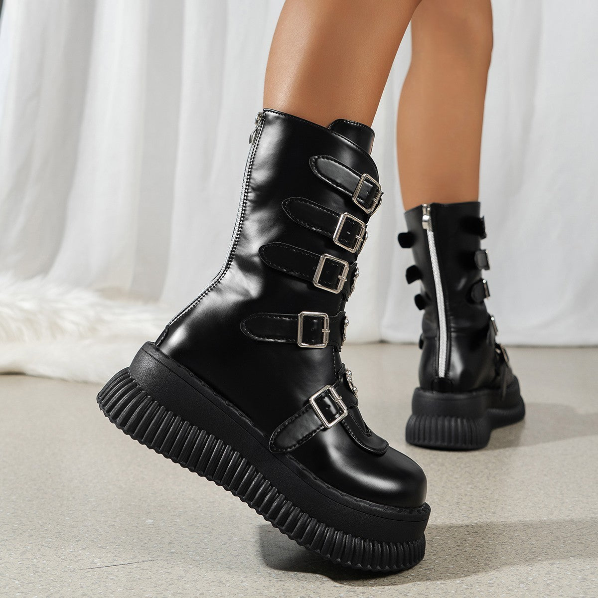 Heart Platform Shoes Dark Punk Mid-calf Martin Boots Female