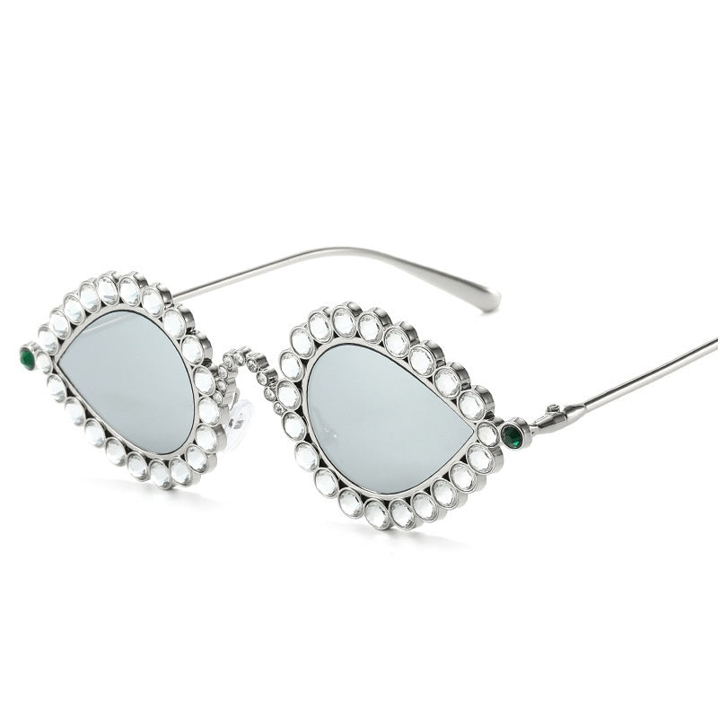 Fashion Metal Small Frame Diamond Sun Glasses