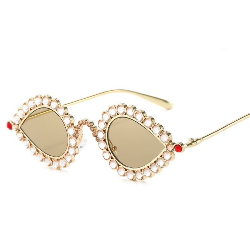 Fashion Metal Small Frame Diamond Sun Glasses