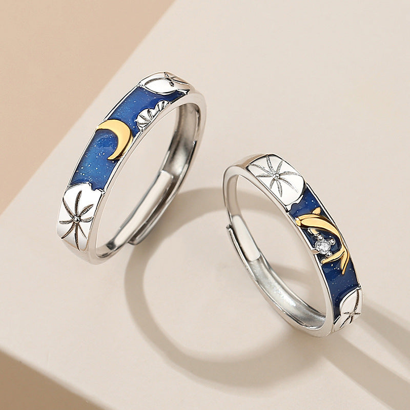 Lotus Pond Moonlight Couple Pair Ring Couple Style