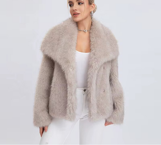 The Silvery Beige Fuzzy Classic Coat