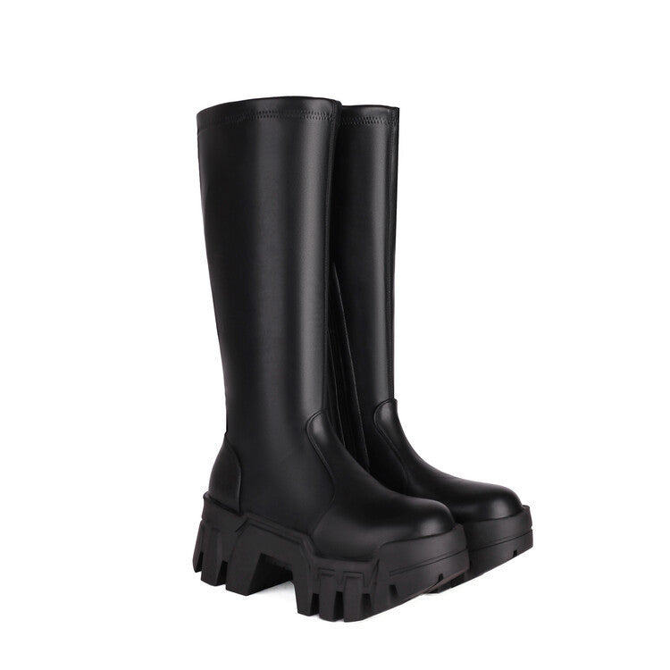 Round Toe Side Zipper Thick Bottom Black Boots