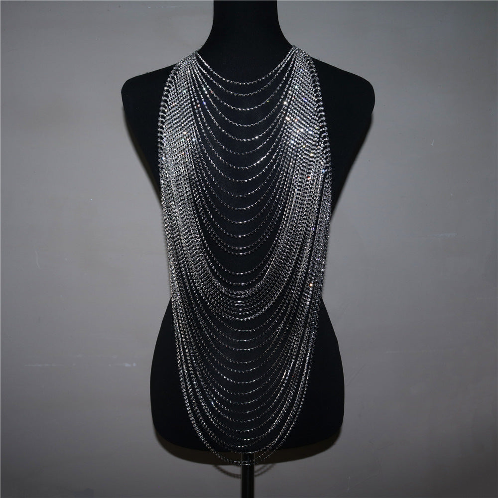 Fashion Chest Chain Jewelry Multilayer Rhinestones