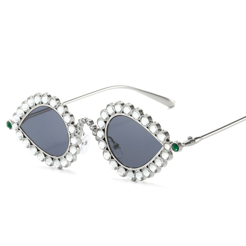 Fashion Metal Small Frame Diamond Sun Glasses