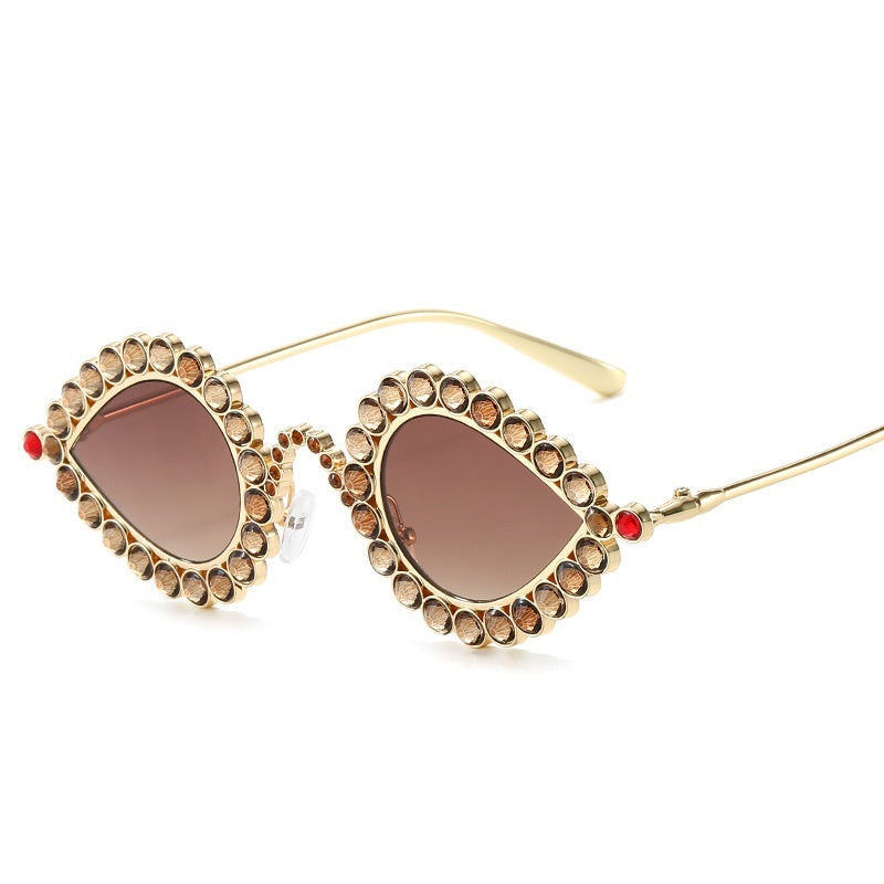 Fashion Metal Small Frame Diamond Sun Glasses