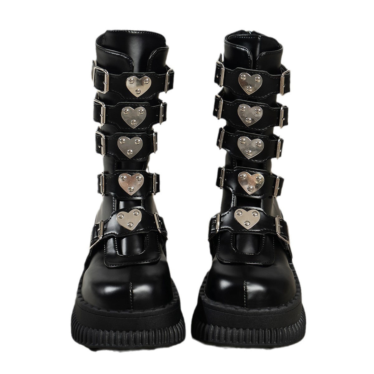 Heart Platform Shoes Dark Punk Mid-calf Martin Boots Female